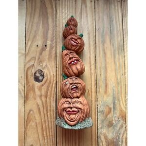 1990s Nowell's Painted Mold Ceramic Halloween Pumpkin Stack 12 Inch